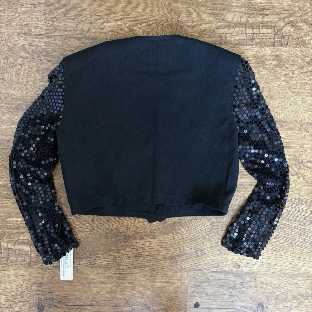Vintage 80s Black Sequin Embellished Cropped Bolero Jacket Brand Switch Medium - Picture 2 of 10
